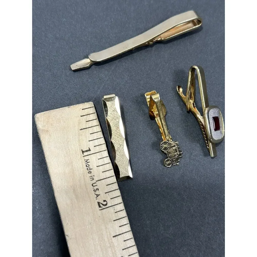 Lot Of‎ 4 Vintage Tie Clip Bar Clasp Gold Tone Stone Small Arson & More